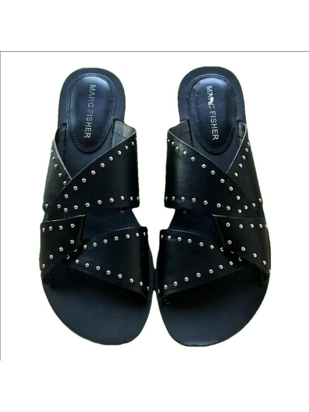 Marc Fisher Black Studded Flat Sandals Size 7.5 - Picture 2 of 7